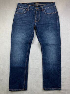Nudie Jeans Mens Pants 34 Blue Denim Grim Tim Organic Cotton Stretch 34x28